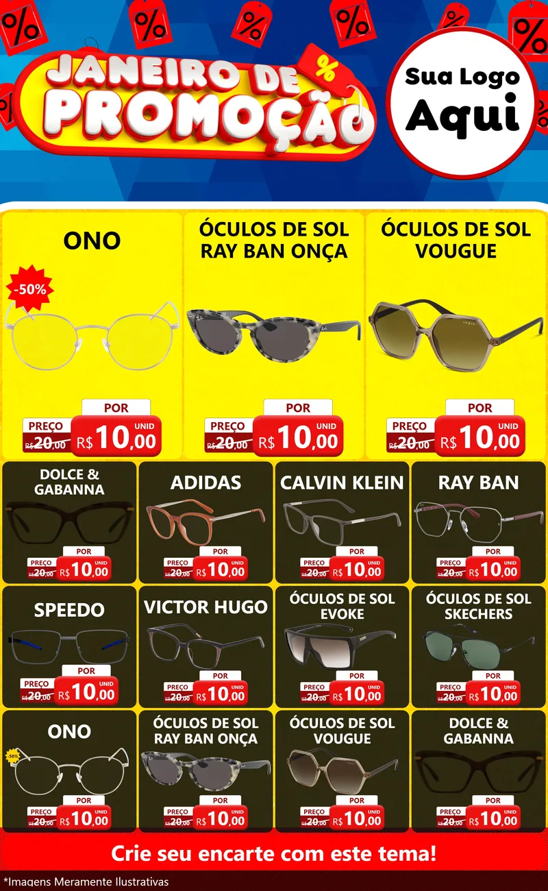 Modelo de Encarte para Encarte Grande com o tema Janeiro de Promoção para Óticas