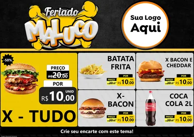 Modelo de Encarte para Encarte A4 Horizontal com o tema Feriado Maluco para Hamburgueria