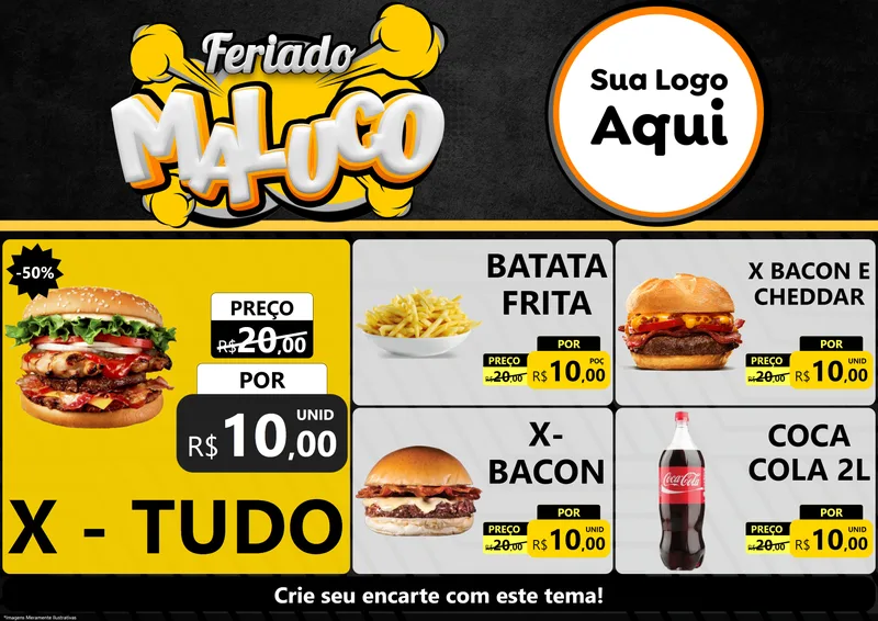 Modelo de Encarte para Encarte A4 Horizontal com o tema Feriado Maluco para Hamburgueria