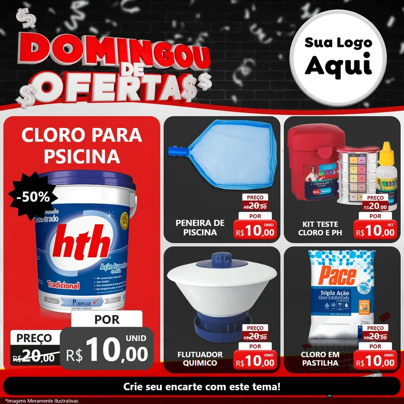 Modelo de Rede Social para Feed Facebook com o tema Domingou de Ofertas para Produtos para Piscina