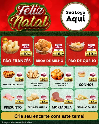 Modelo de Rede Social para Feed Instagram com o tema Feliz Natal para Padaria