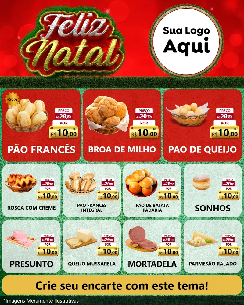 Modelo de Rede Social para Feed Instagram com o tema Feliz Natal para Padaria