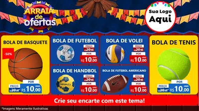 Modelo de TV para TV Horizontal com o tema Arraiá de Ofertas para Artigos Esportivos