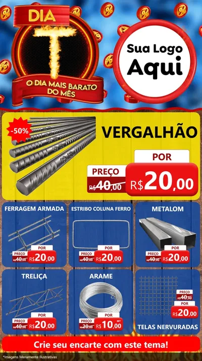 Modelo de Rede Social para Stories com o tema Dia T - O Dia Mais Barato Do Mês para Ferragens