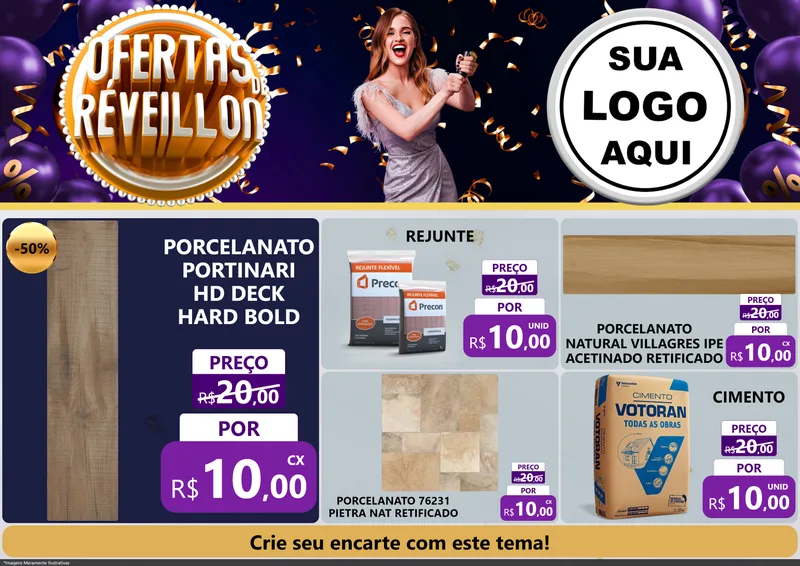 Modelo de Encarte para Encarte A4 Horizontal com o tema Ofertas de Réveillon para Pisos e revestimentos