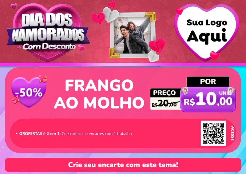 Modelo de Cartaz para Cartaz A4 Horizontal com o tema Dia Dos Namorados Com Desconto para Restaurante