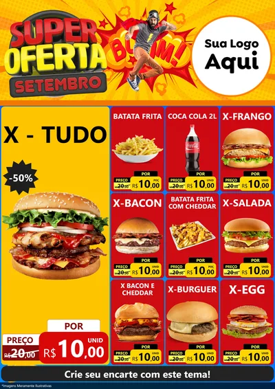 Modelo de Encarte para Encarte A4 Vertical com o tema Super Oferta Setembro para Hamburgueria