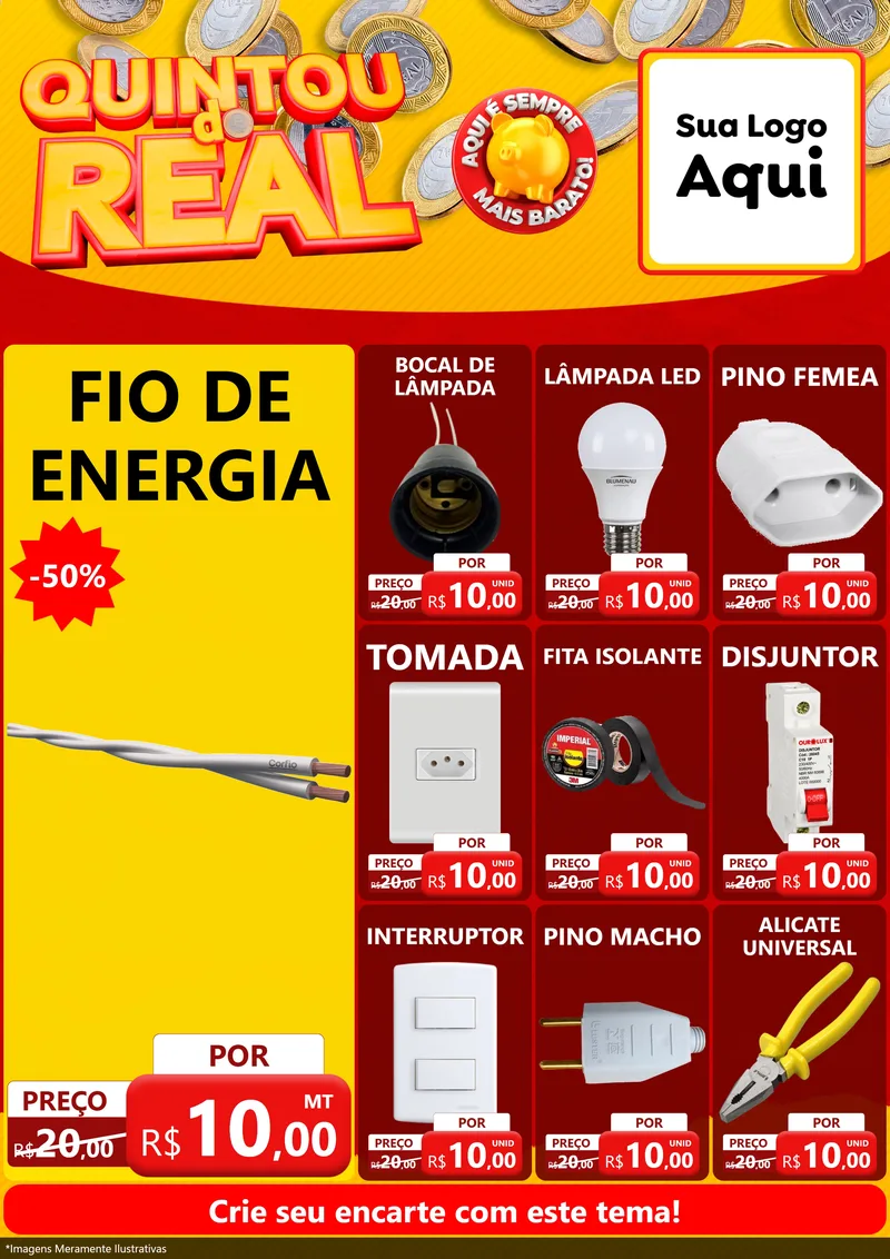 Modelo de Encarte para Encarte A4 Vertical com o tema Quintou do Real para Materiais Elétricos
