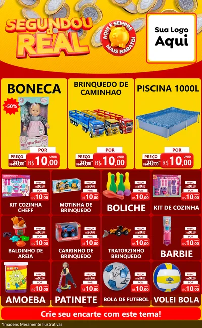 Modelo de Encarte para Encarte Grande com o tema Segundou do Real para Brinquedos
