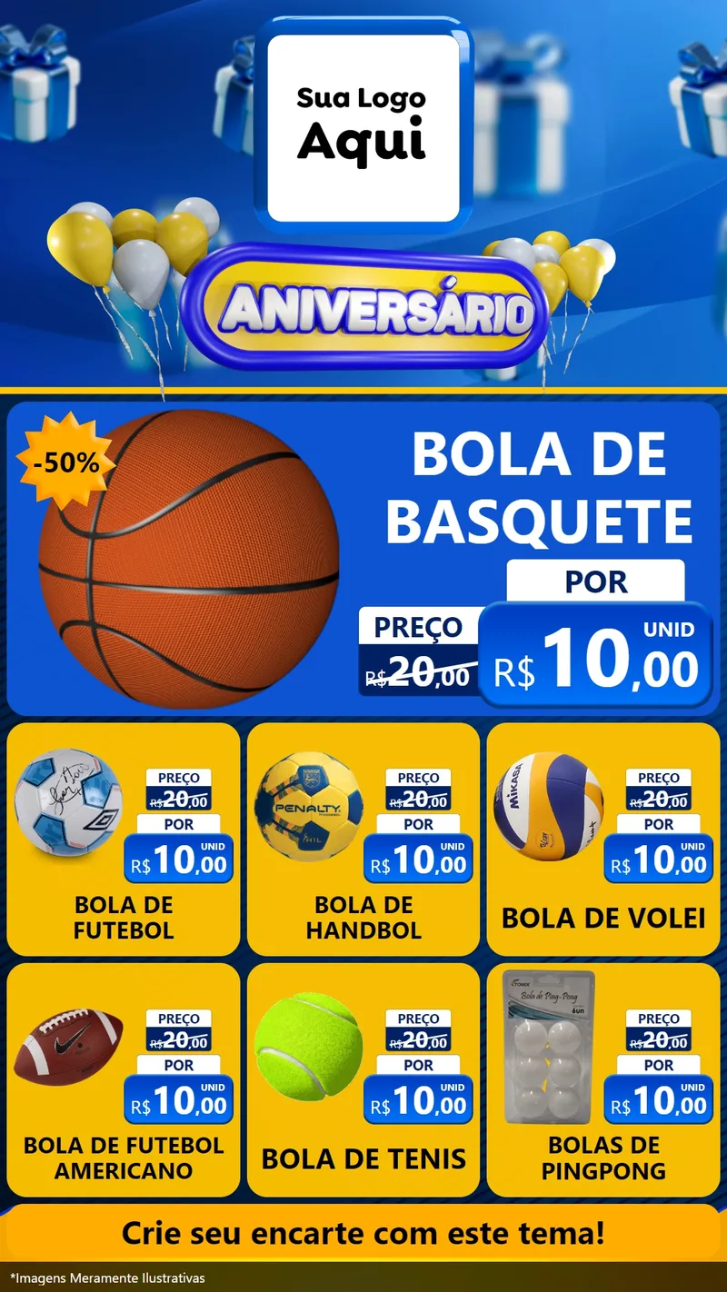 Modelo de Rede Social para Stories com o tema Aniversário para Artigos Esportivos