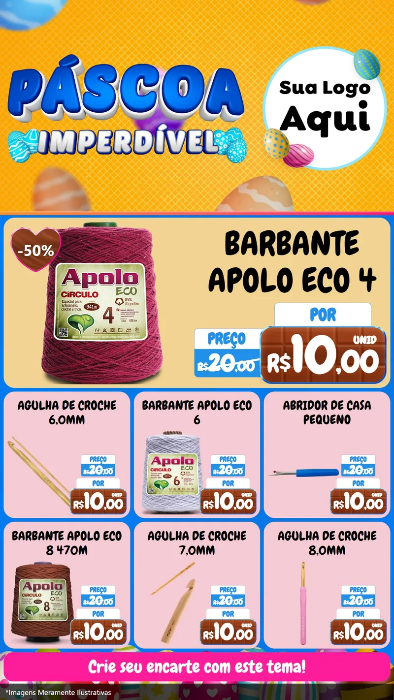 Modelo de Rede Social para Stories com o tema Páscoa Imperdível para Armarinho e Aviamentos