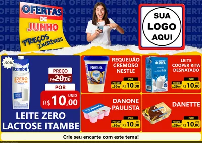 Modelo de Encarte para Encarte A4 Horizontal com o tema Ofertas de Junho - Preços Incríveis para Frios e Laticínios