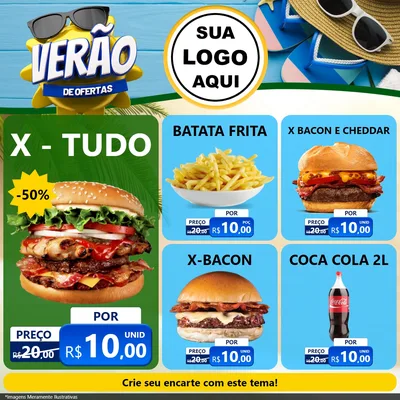 Modelo de Rede Social para Feed Facebook com o tema Verão de Ofertas para Hamburgueria