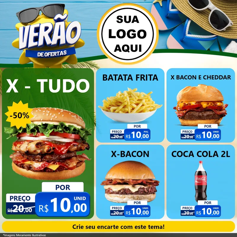 Modelo de Rede Social para Feed Facebook com o tema Verão de Ofertas para Hamburgueria