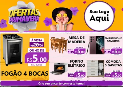 Modelo de Encarte para Encarte A4 Horizontal com o tema Ofertas Da Primavera para Móveis e Eletro
