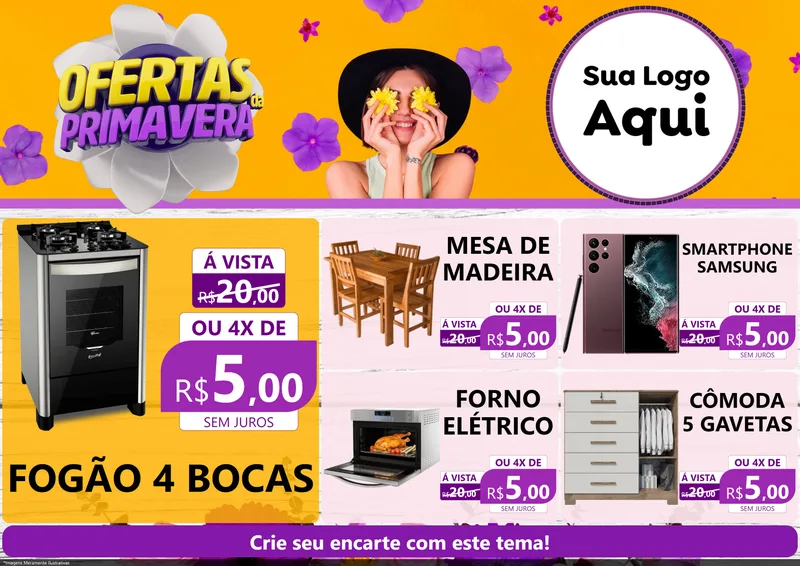 Modelo de Encarte para Encarte A4 Horizontal com o tema Ofertas Da Primavera para Móveis e Eletro