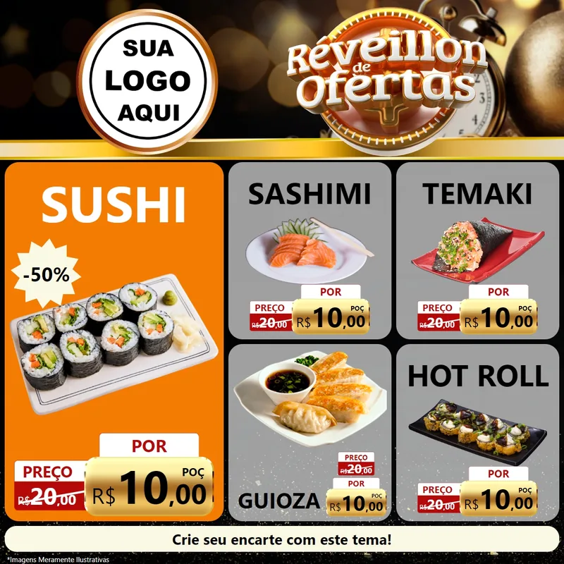 Modelo de Rede Social para Feed Facebook com o tema Réveillon de Ofertas para Comida japonesa