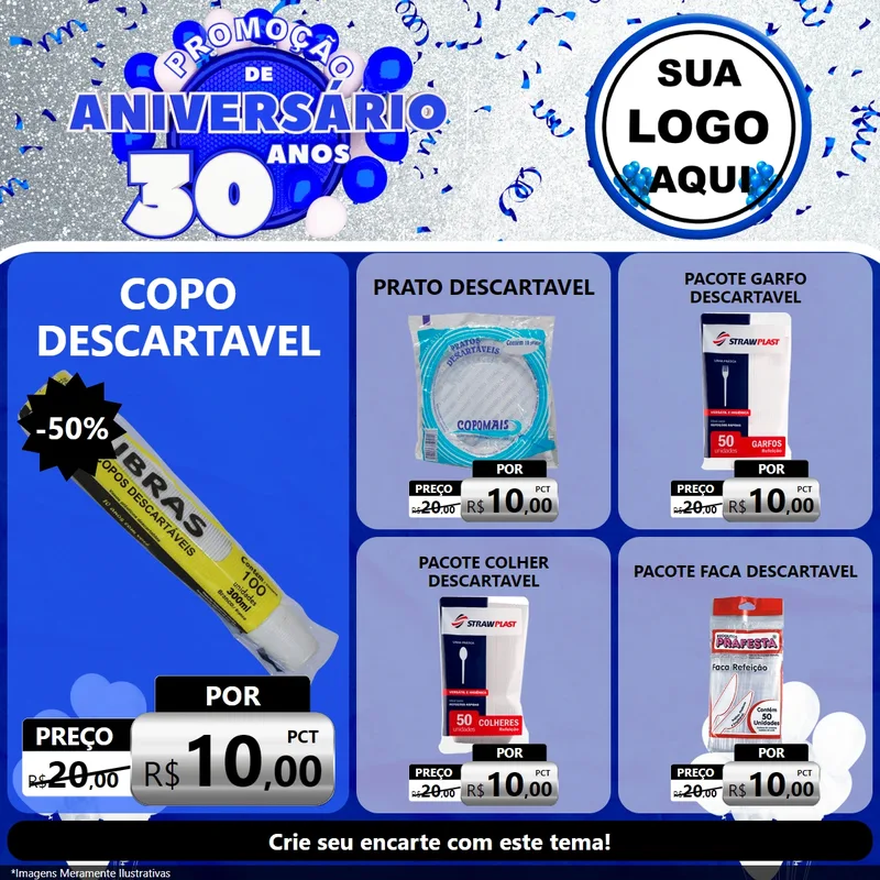 Modelo de Rede Social para Feed Facebook com o tema Promoção de Aniversário - 30 Anos para Embalagens