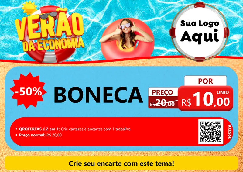 Modelo de Cartaz para Cartaz A4 Horizontal com o tema Verão da Economia para Brinquedos