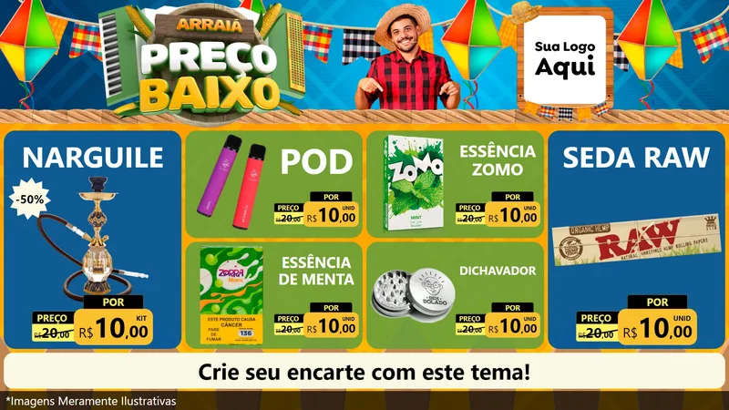 Modelo de TV para TV Horizontal com o tema Arraiá de Preço Baixo - Junina para Tabacaria