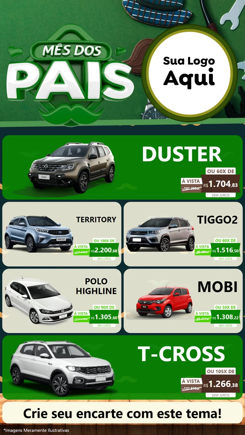 Modelo de TV para TV Vertical com o tema Mês dos Pais para Concessionaria de Carros