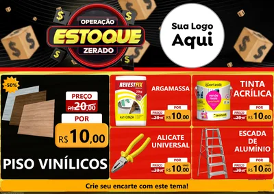 Modelo de Encarte para Encarte A4 Horizontal com o tema Operação Estoque Zerado para Material para Construção