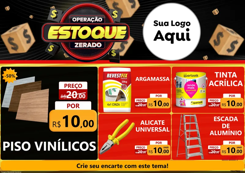 Modelo de Encarte para Encarte A4 Horizontal com o tema Operação Estoque Zerado para Material para Construção