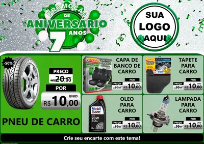 Modelo de Encarte para Encarte A4 Horizontal com o tema Promoção de Aniversário - 7 Anos para Auto peças