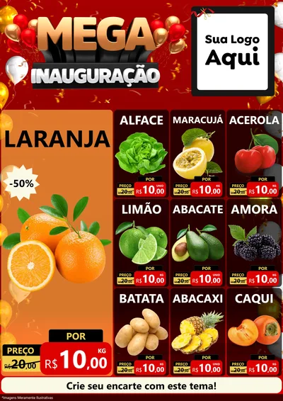 Modelo de Encarte para Encarte A4 Vertical com o tema Mega Inauguração para Hortifrúti