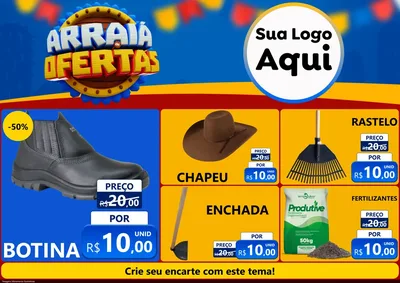 Modelo de Encarte para Encarte A4 Horizontal com o tema Arraiá de Ofertas - Junina para Agropecuária