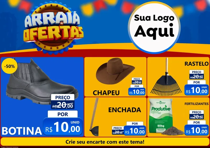 Modelo de Encarte para Encarte A4 Horizontal com o tema Arraiá de Ofertas - Junina para Agropecuária