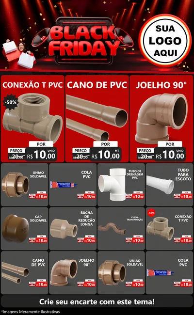 Modelo de Encarte para Encarte Grande com o tema Black Friday para Tubos e conexões
