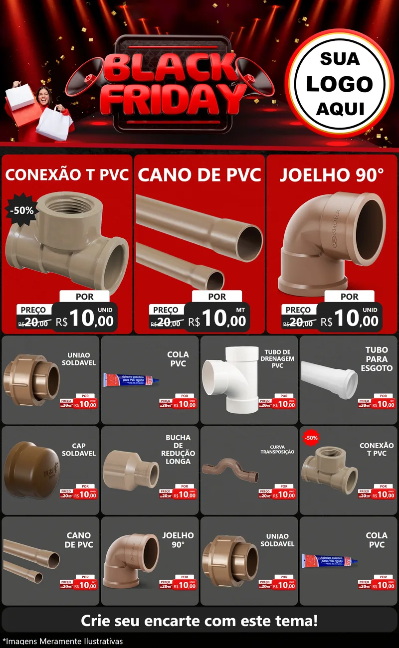 Modelo de Encarte para Encarte Grande com o tema Black Friday para Tubos e conexões