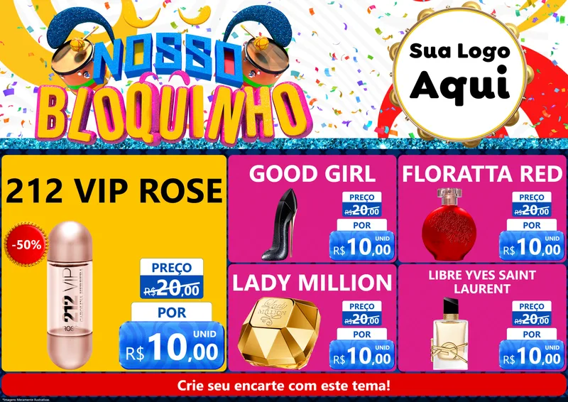 Modelo de Encarte para Encarte A4 Horizontal com o tema Nosso Bloquinho para Perfumes