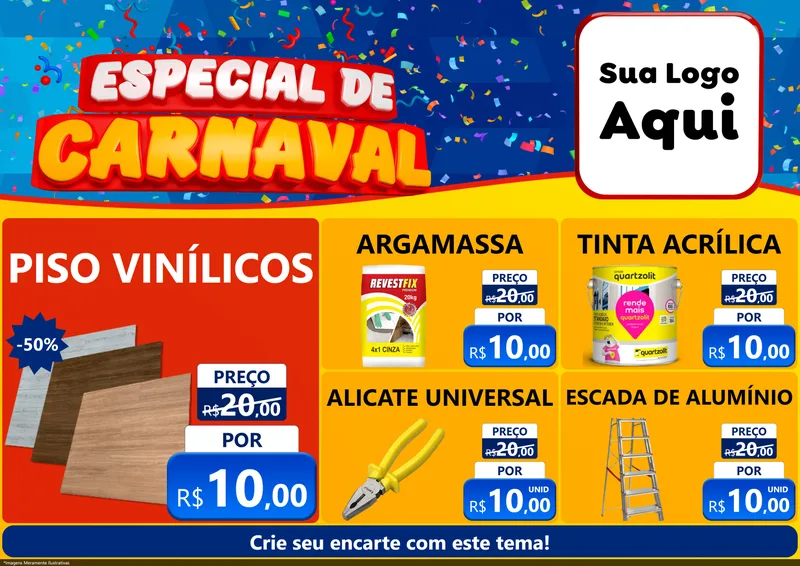 Modelo de Encarte para Encarte A4 Horizontal com o tema Especial de Carnaval para Material para Construção