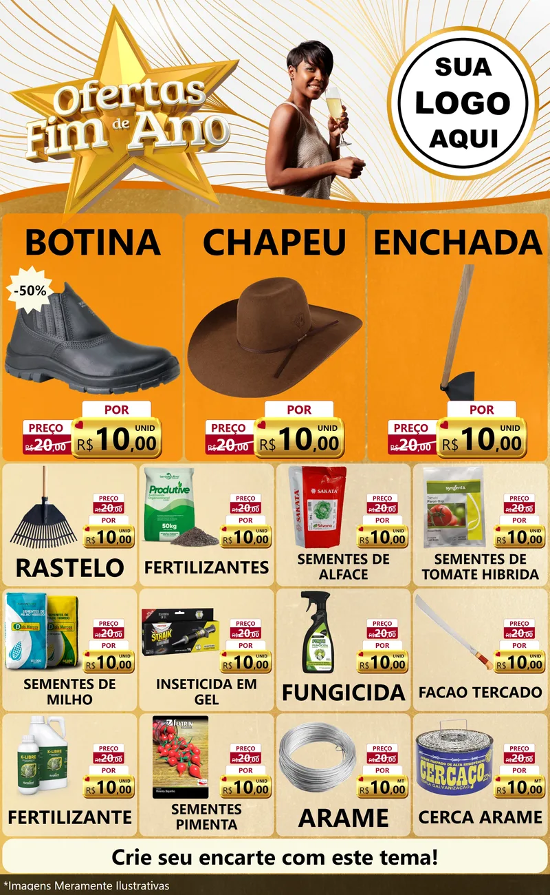 Modelo de Encarte para Encarte Grande com o tema Ofertas Fim de Ano para Agropecuária