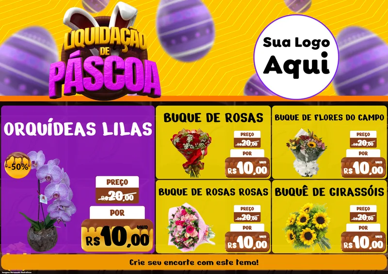 Modelo de Encarte para Encarte A4 Horizontal com o tema Liquidação de Páscoa para Floricultura e jardim