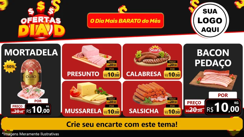 Modelo de TV para TV Horizontal com o tema Ofertas Dia D para Frios e Laticínios