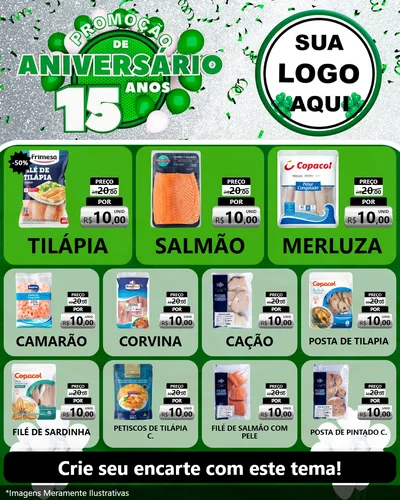 Modelo de Rede Social para Feed Instagram com o tema Promoção de Aniversário - 15 Anos para Peixaria