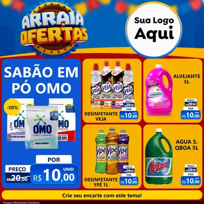 Modelo de Rede Social para Feed Facebook com o tema Arraiá de Ofertas - Junina para Produtos de Limpeza