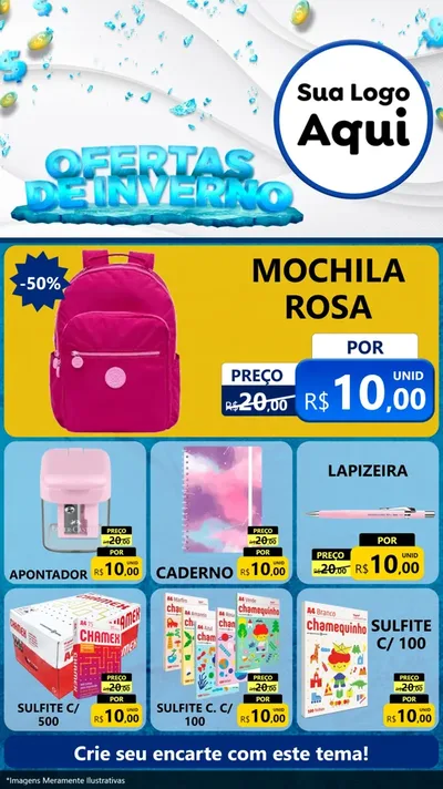 Modelo de Rede Social para Stories com o tema Ofertas de Inverno para Papelaria