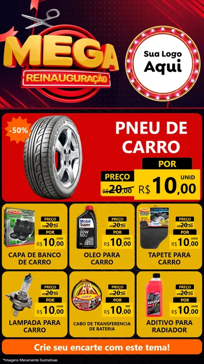 Modelo de Rede Social para Stories com o tema Mega Reinauguração para Auto peças