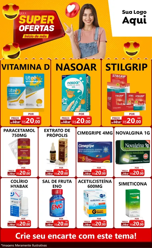 Modelo de Encarte para Encarte Grande com o tema Super Ofertas Inicio De mês para Farmácia
