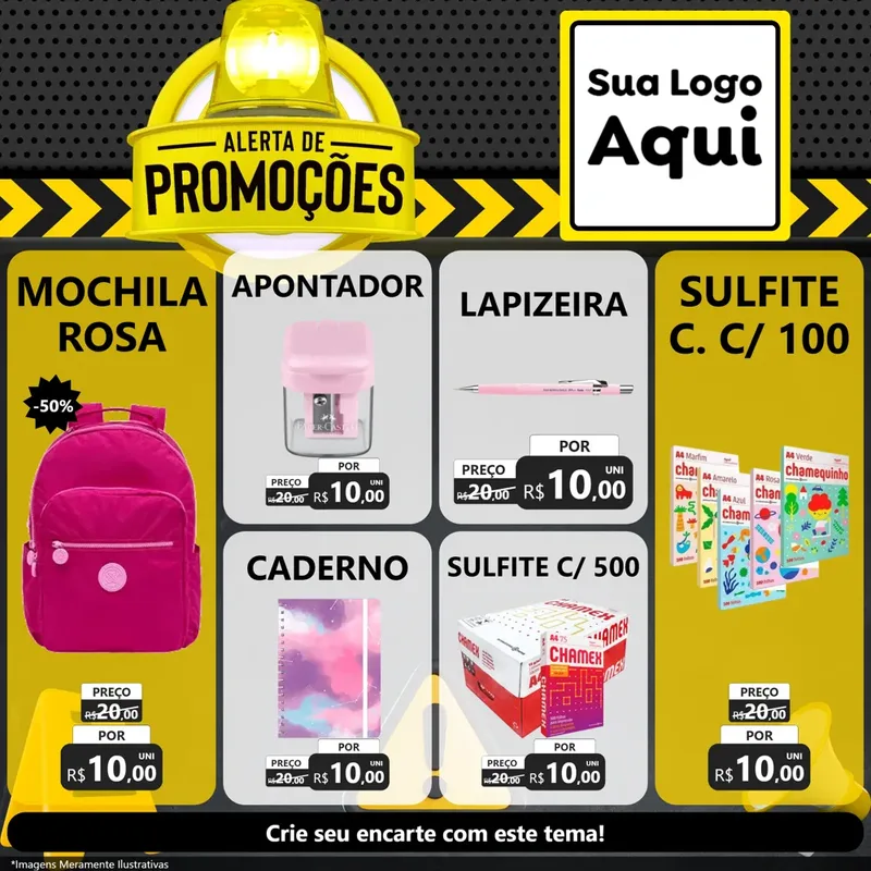 Modelo de Rede Social para Feed Facebook com o tema Alerta de Promoções para Papelaria