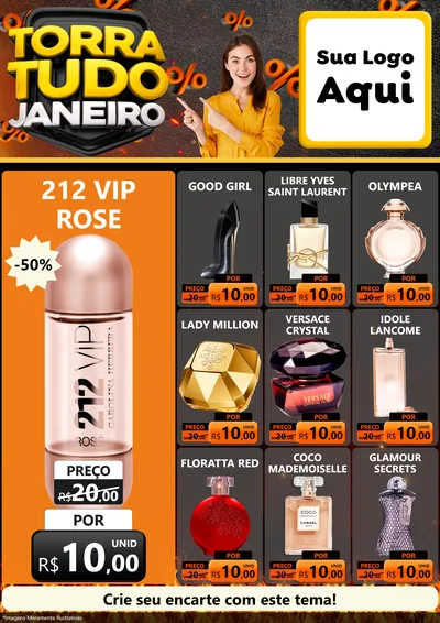 Modelo de Encarte para Encarte A4 Vertical com o tema Torra Tudo Janeiro para Perfumes