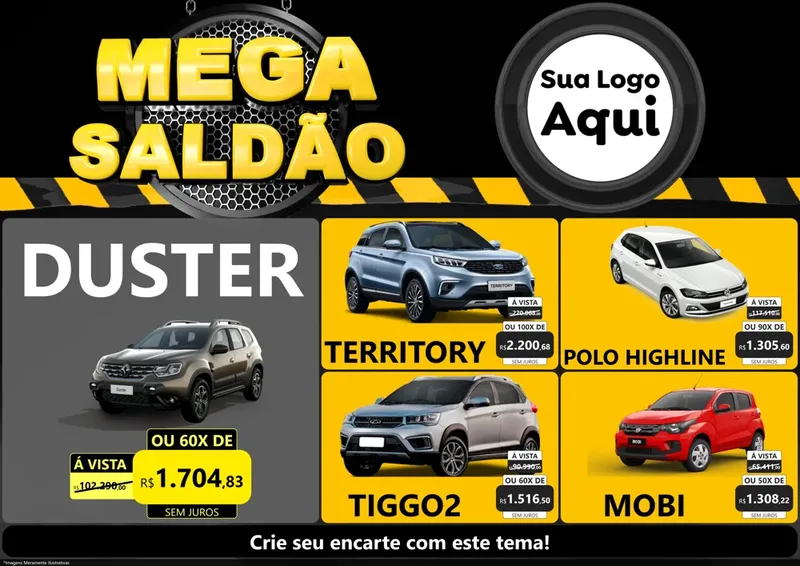 Modelo de Encarte para Encarte A4 Horizontal com o tema Mega Saldão para Concessionaria de Carros