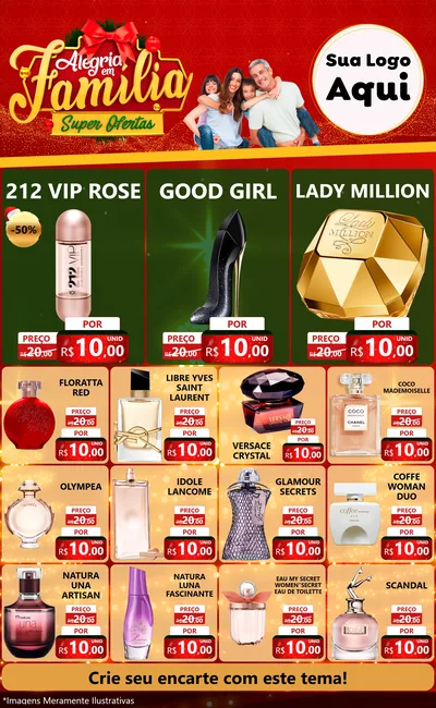 Modelo de Encarte para Encarte Grande com o tema Alegria em Família Super Ofertas - Natal para Perfumes