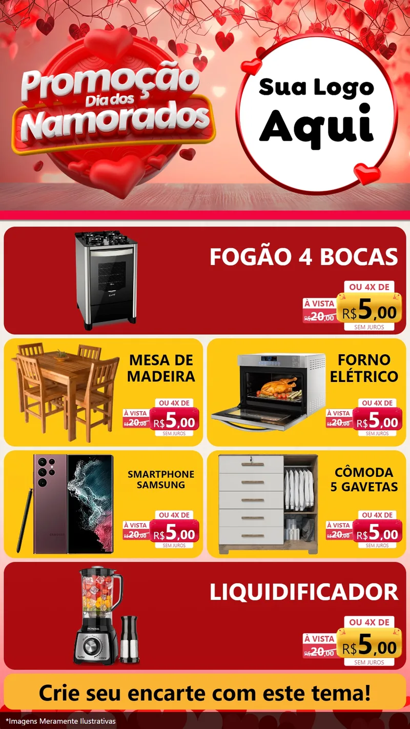 Modelo de TV para TV Vertical com o tema Promoção Dia dos Namorados para Móveis e Eletro