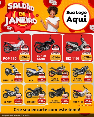 Modelo de Rede Social para Feed Instagram com o tema Saldão de Janeiro para Concessionaria de Motos