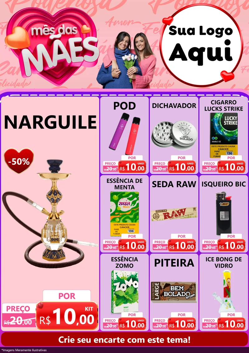 Modelo de Encarte para Encarte A4 Vertical com o tema Mês Das Mães para Tabacaria
